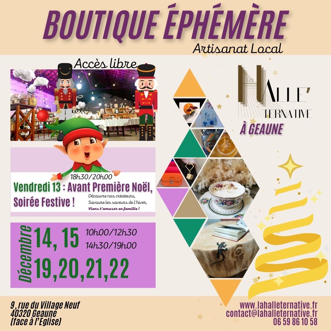 affiche Boutique éphémère artisanat local décembre noel 2024 la Halleternative